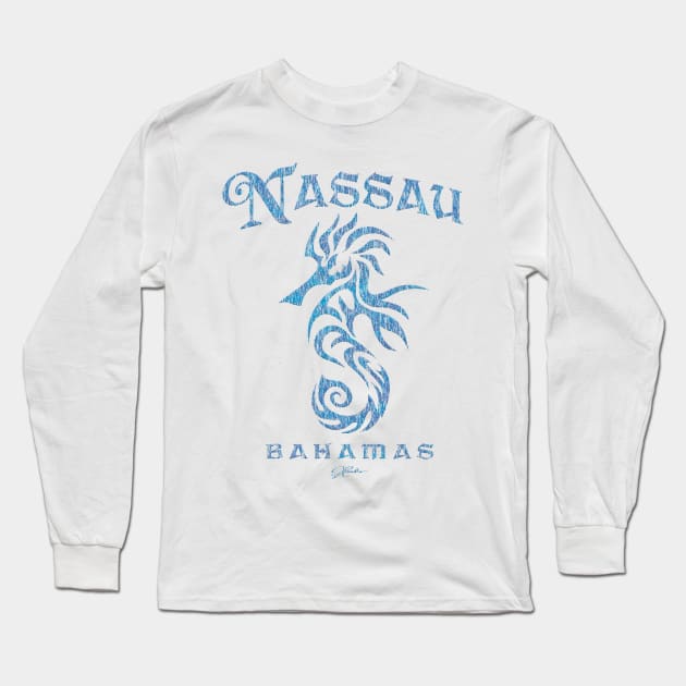 Nassau, Bahamas, Seahorse (Distressed) Long Sleeve T-Shirt by jcombs